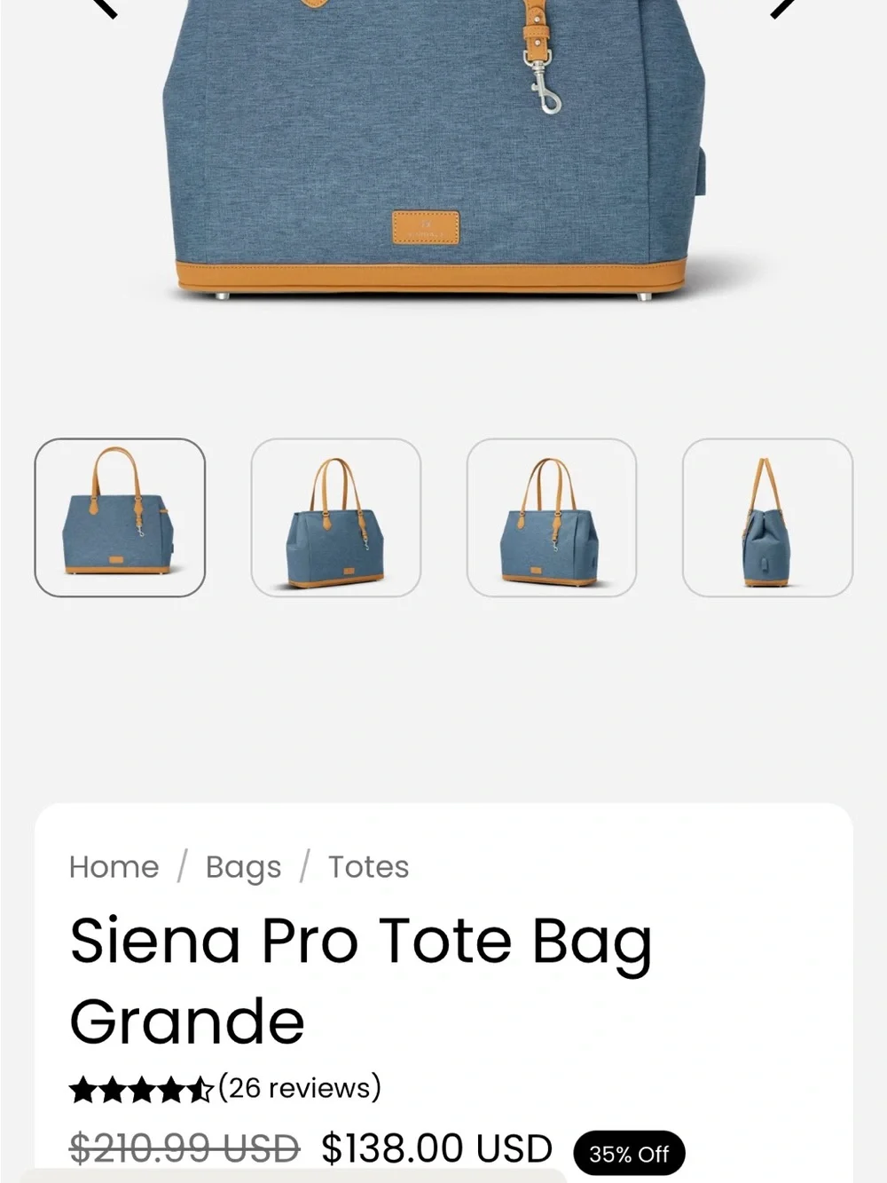 NWT Nordace Women's Laptop Tote Bag in Dark Blue with Tan Trim- Siena pro tote